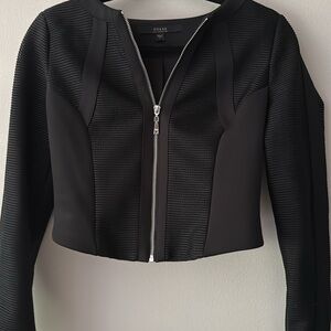 GUESS Scuba Mesh Mix Detail Cropped Black Jacket Size S